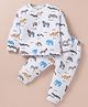 Doreme Terry Knit Full Sleeves Winter Night Suit With Animal Print - White