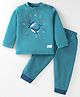 Zero Interlock Knit Full Sleeves T-Shirt & Lounge Pants Set With Arctic Animals Print - Teal Blue