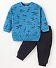 Zero Fleece Knit Full Sleeves Winter Wear T-Shirt & Lounge Pant Set Animal Print -Blue &  Grey