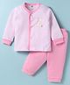Zero Interlock Knit Full Sleeves Striped Night Suit with Bear Print - Pink