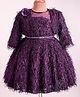 Enfance Fur Textured Floral Applique Dress With Full Sleeves Shrug - Purple