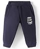 Zero Knit Full Length Text Printed Fleece Pant - Navy Blue