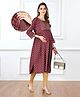 Bella Mama Woven Three Fourth Sleeves Maternity Kurta with Embroidered Neck Pocket & Nursing Access Floral Printed - Maroon