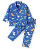 Babyhug Cotton Woven Full Sleeves Front Open Night Suit With Animal Print - Blue