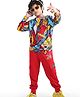 Ollington St. 100% Cotton Knit Full Sleeves Hooded Sweatshirt & Joggers Set Instrument Printed - Red