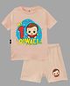 The Peppy Tend Diwali Theme 100% Cotton Half Sleeves My 1st Diwali Text Printed Tee & Shorts Set - Peach