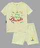 The Peppy Tend Diwali Theme 100% Cotton Half Sleeves My First Diwali Text Printed Tee & Shorts Set - Yellow