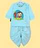 The Peppy Tend Diwali Theme 100% Cotton Full Sleeves My First Diwali Text Printed Kurta & Dhoti Set - Blue