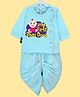 The Peppy Tend Diwali Theme 100% Cotton Full Sleeves My First Bhai Dooj Text Printed Kurta & Dhoti Set - Blue