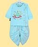 The Peppy Tend Diwali Theme 100% Cotton Full Sleeves My First Diwali Text Printed Kurta & Dhoti Set - Blue