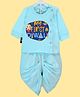 The Peppy Tend Diwali Theme 100% Cotton Full Sleeves My First Diwali Text Printed Kurta & Dhoti Set - Blue