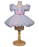 TINY MINY MEE Half Frilled Sleeves Floral Applique & Smock Detailed & Glitter Printed Dress - Multi Colour