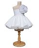 TINY MINY MEE One Shoulder Floral Applique & Smock Detailed Dress - White