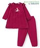 Babyoye Cotton Knit Full Raglan Sleeves Pullover Sweater Set with Bunny Patch Applique & Frill Detailing - Maroon