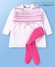 Babyoye Knit Solid Dyed Full Sleeves Sweater Set with Aztec Design - Dark Pink & White