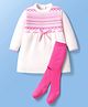 Babyoye Knit Solid Dyed Full Sleeves Sweater Set with Aztec Design - Dark Pink & White