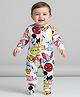 Babyhug Disney Interlock Knit Full Sleeves Sleep Suit with Mickey Mouse & Friends Graphics - Off White