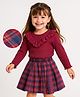 Babyhug Cotton Knit Full Sleeves Ribbed Top & Checkered Skirt Set - Maroon