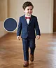 Mark & Mia Cotton Woven Full Sleeves Solid Colour 3 Piece Party Suit With Bow - Navy Blue