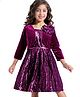 Hola Bonita Knit Full Sleeves Velvet Shrug & Knee Length Sequined A Line Party Dress with Bow Applique - Wine