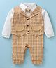 Mini Taurus Interlock Knit Full Sleeves Party Wear Romper With Bow Applique - Tan