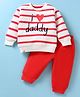 Mini Taurus Fleece Knit Full Sleeves T-Shirt with Lounge Pant Winter Set Text Print - Red