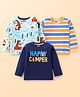 Babyhug Cotton Knit Full Sleeves Striped Animal & Text Graphics T-Shirts Pack of 3 - Light Blue Orange & Navy Blue