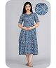 Kaheksa Cotton Half Sleeves Floral Printed Maternity Dress With Concealed Zipper Nursing Access - Blue