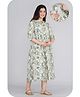 Kaheksa Cotton Three Fourth Sleeves Leaves Printed Maternity Dress With Concealed Zipper Nursing Access - Green