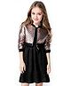Hola Bonita Knit Full Sleeves Textured Party Frock With Quilted Jacket - Black