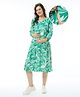 Bella Mama Woven Three Fourth Sleeves Maternity Dress with Floral Print - Mint Green