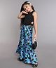 Taffykids Cotton Jersey Sleeveless Solid Waist Tie Up Cut Out Detail Crop Top With Floral Printed Sharara Pant Ethnic Set - Black & Blue