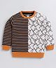 CUTOPIES Cotton Full Sleeves Striped & Abstract Printed Fleece Sweatshirt -Mustard Yellow