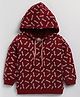 CUTOPIES Cotton Full Sleeves New York Text Printed Hooded Sweatshirt - Maroon