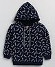 CUTOPIES Cotton Full Sleeves New York Text Printed Hooded Sweatshirt - Navy Blue