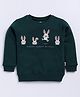 CUTOPIES Cotton Full Sleeves Rabbits & Happy Bunny World Text Printed Sweatshirt - Green