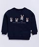CUTOPIES Cotton Full Sleeves Rabbits & Happy Bunny World Text Printed Sweatshirt - Navy Blue