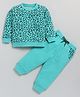 CUTOPIES Cotton Full Sleeves Animal Printed Sweatshirt With Coordinating Joggers Set - Green