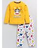CUTOPIES Cotton Full Sleeves Animal & Frank Text Printed Sweatshirt With Pyjama Set - Mustard