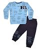 CUTOPIES Cotton Full Sleeves Typography Printed Sweatshirt With Joggers Set - Blue
