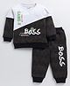CUTOPIES Cotton Full Sleeves Colour Blocked & Boss Text Printed Sweatshirt With Joggers Set - White