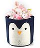 House of Quirk Felt Kids Cartoon Laundry Basket Round Storage Basket Laundry Organizer (Dark Blue Penguin)