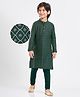 EARTHY TOUCH Single Premium Cotton Knit Full Sleeves Kurta Pyjama Set With Foil Print - Dark Green