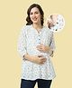 Bella Mama Woven Three Fourth Sleeves Front Open Maternity Top With Floral Print & Pintucks Design - White