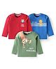 Babyhug Cotton Knit Full  Sleeves T-Shirts with Animal Graphics Pack of 3 -  Green Blue & Red