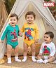 Babyhug Marvel Interlock Knit Full Sleeves Spider Man Printed Onesies Pack of 3 - Yellow Blue & White