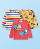 Babyhug Cotton Knit Full Sleeves Striped & Vehicles Printed T-Shirts Pack of 3 - Red Yellow & Blue
