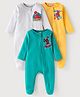Babyhug Marvel Full Sleeves Sleep Suits with Spiderman Graphics Pack of 3 - Yellow Mint Green & White