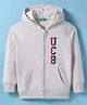 UCB Knit Full Sleeves Text Printed Hooded Sweat Jacket - Off White