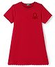 UCB Cotton Knit Half Sleeves A Line Solid Colour Frock with Brand Text Patch - Red